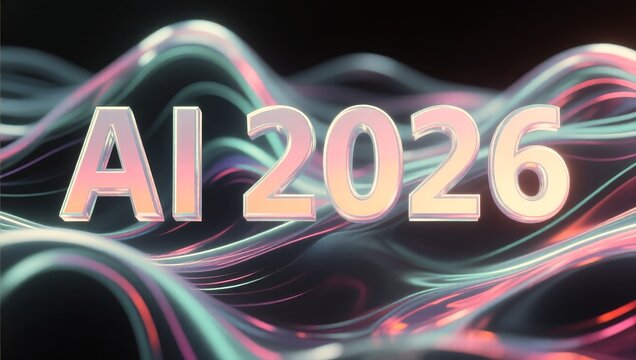 Colorful image of a wave with the word AI 2026 written in neon colors
