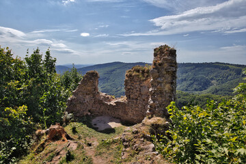 Medieval castle ruins in a forest. Vršatec castle in Slovakia
