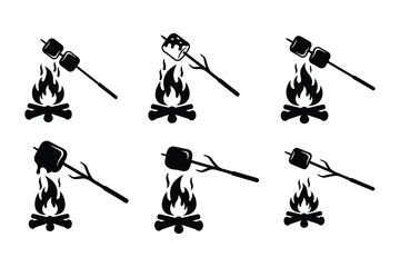 Marshmallows on sticks roasting over campfires