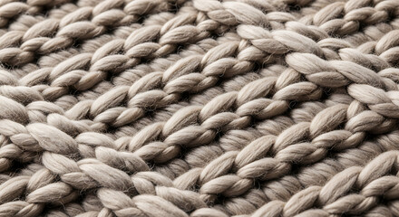Close up view of a chunky knit blanket showcasing the texture and pattern of the interwoven wool fibers