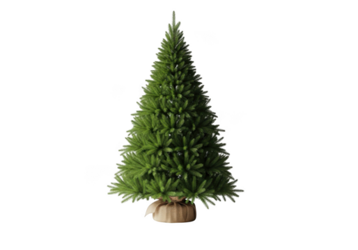 A realistic artificial christmas tree with a burlap base, isolated on transparent background - Powered by Adobe