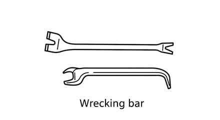 Line Art Illustration of Two Wrecking Bars, Essential Hand Tools for Construction and Demolition, Outlined Wrecking Bars, Icons of Versatile Construction Hand Tools with Clear Line Work