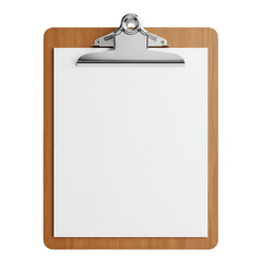 Wooden Clipboard with Blank White Paper and Metal Clip