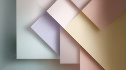 Abstract geometric arrangement of textured paper sheets in soft pastel colors