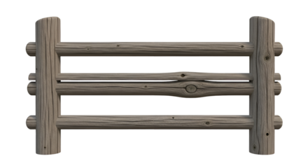 Wooden Log Fence Section with Three Rails rustic rural