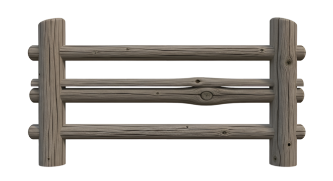 Wooden Log Fence Section with Three Rails rustic rural