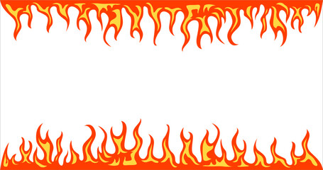 Ring Yellow Fire Flame Pattern on White Background. Creative abstract Fiery Frame in Cartoon Anime Style. Vector Fire Texture