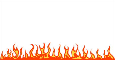 Ring Yellow Fire Flame Pattern on White Background. Creative abstract Fiery Frame in Cartoon Anime Style. Vector Fire Texture