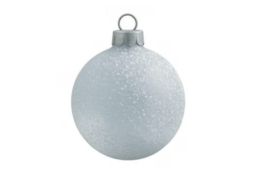 White christmas ornament bauble with snowy frosted texture displaying festive holiday winter season decoration