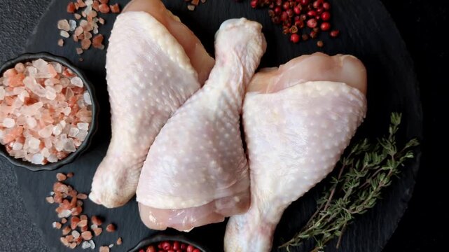 Raw chicken legs, poultry meat for grilling or barbecue. Chicken legs