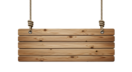 Wooden plank sign hanging by ropes graphic design