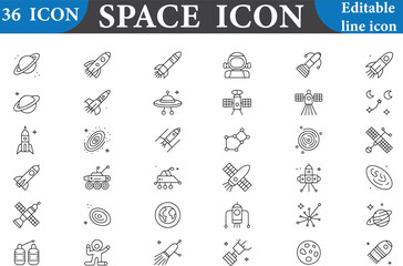 space icon set with editable line