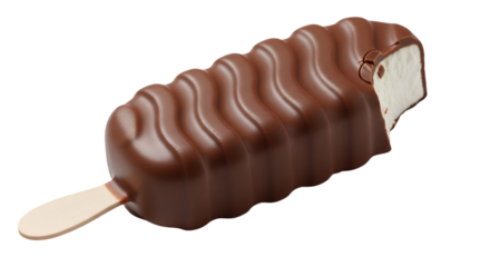 Chocolate Covered Ice Cream Bar with Bite Mark on Black Background