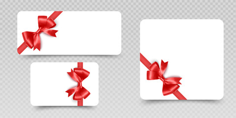 Gift voucher template Bow Elegant White Cards with Golden Bows and Ribbon