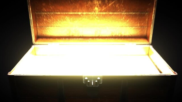 Mysterious Wooden Chest with Bright Glow Unlocking Secrets and Hidden Treasures as Lid Opens to Reveal Light of Wonder and Curiosity