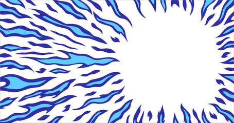 Ring Blue Fire Flame Pattern on White Background. Creative abstract Fiery Frame in flat Anime Style. Vector Blue Fire Texture