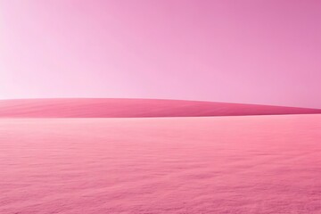 Vast monochromatic pink landscape with subtle dunes under a serene sky