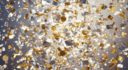Golden and Silver Confetti Falling Down.