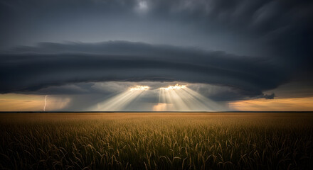 golden wheat field under cloudy sunset