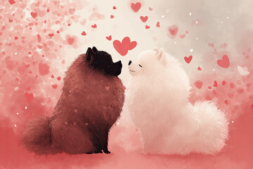 two fluffy dogs and Valentine's day
