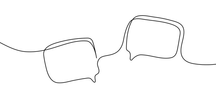 Continuous one line drawing of speech bubbles and chat icons. Minimalist vector illustration of communication bubbles, including blank templates for messages, tips, or dialog boxes.