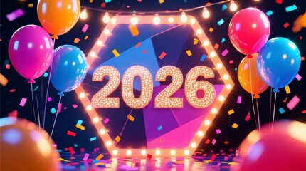 Celebration Theme with Colorful Balloons and Bright Lights for 2026