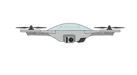 A sleek silver flying saucer with glowing blue dome and landing lights hovering in flat vector style, suitable for sci-fi, alien invasion, extraterrestrial, or space mystery concepts.