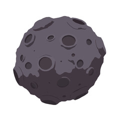 A detailed dark gray asteroid with craters floating in space, rendered in simple isometric flat vector style, perfect for space exploration, astronomy, cosmic threats, or sci-fi game elements.