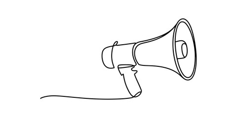 Single continuous line drawing of a megaphone. minimalist black ink art illustration of an announcement speaker for communication concepts. Vector