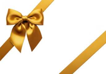 Golden satin ribbon bow isolated on transparent background, perfect for gift wrapping and festive decoration