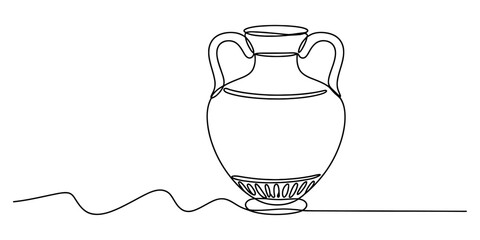 Continuous line drawing of an ancient greek amphora or vase with two handles. minimalist artistic design representing historical pottery. Vector