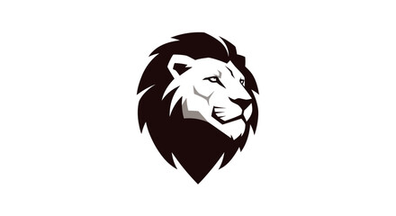 Graphic illustration of a majestic lion head in black and white silhouette