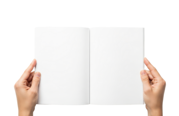 Hands holding an open blank book