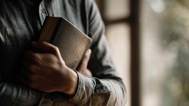 Man clutches the holy scriptures to his chest
