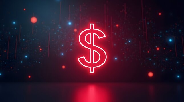 Vibrant dollar sign glows, representing financial prosperity and growth in the digital age