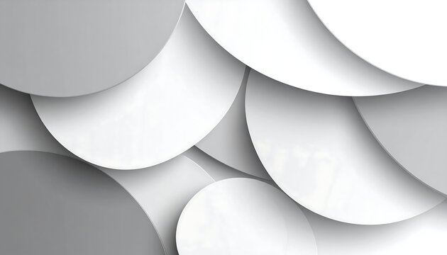 Overlapping grey and white circles, with shadows creating a sense of depth, for a modern, abstract background