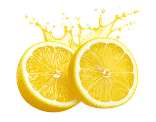 Two bright lemon halves with vibrant juice splash