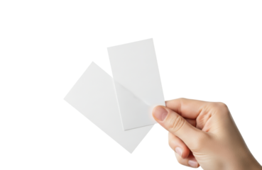 Hand holding two blank white cards