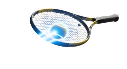 Tennis racket hitting a ball with blue light trails