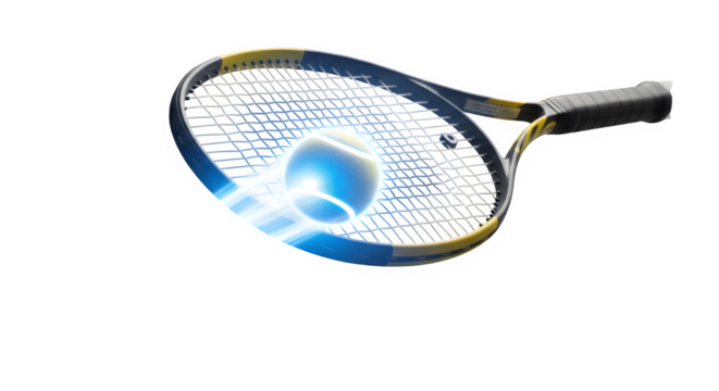 Tennis racket hitting a ball with blue light trails