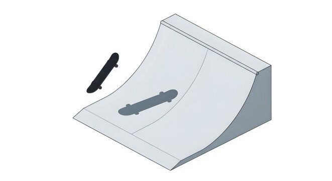 Isometric illustration of a skateboard on a halfpipe - Powered by Adobe