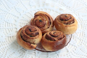 tasty homemade wheat flour dough buns with cinnamon povder