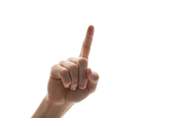 Human hand pointing with index finger up