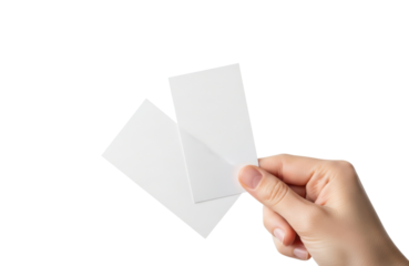 Hand holding two blank white cards