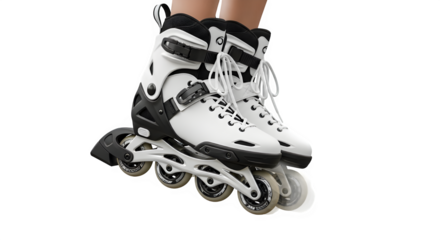 Pair of white and black inline skates for recreational skating