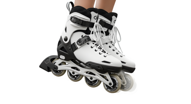 Pair of white and black inline skates for recreational skating