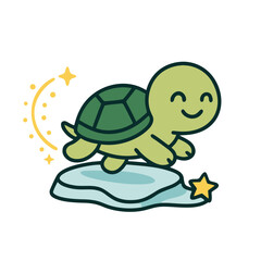 Obraz premium Cute Turtle Sliding on Ice with Star, Festive Winter Mascot