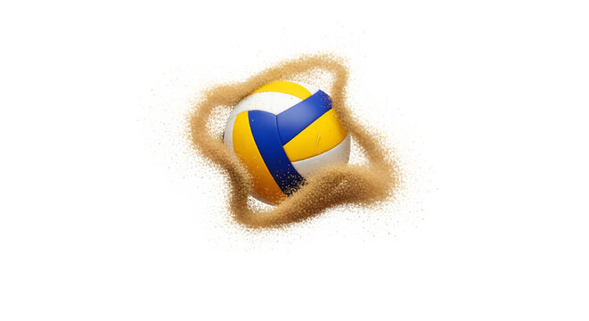 Volleyball with sand around it, a dynamic sports scene