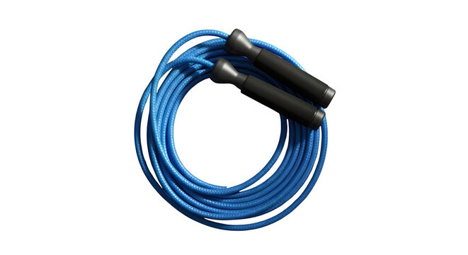 Blue jump rope is ready for a cardio workout session at the gym