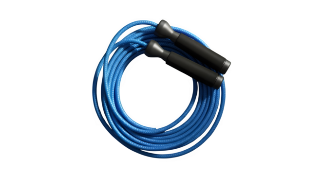 Blue jump rope is ready for a cardio workout session at the gym